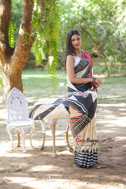 Wax Hand Painted Pure Silk Mark Certified Tussar Silk Sarees