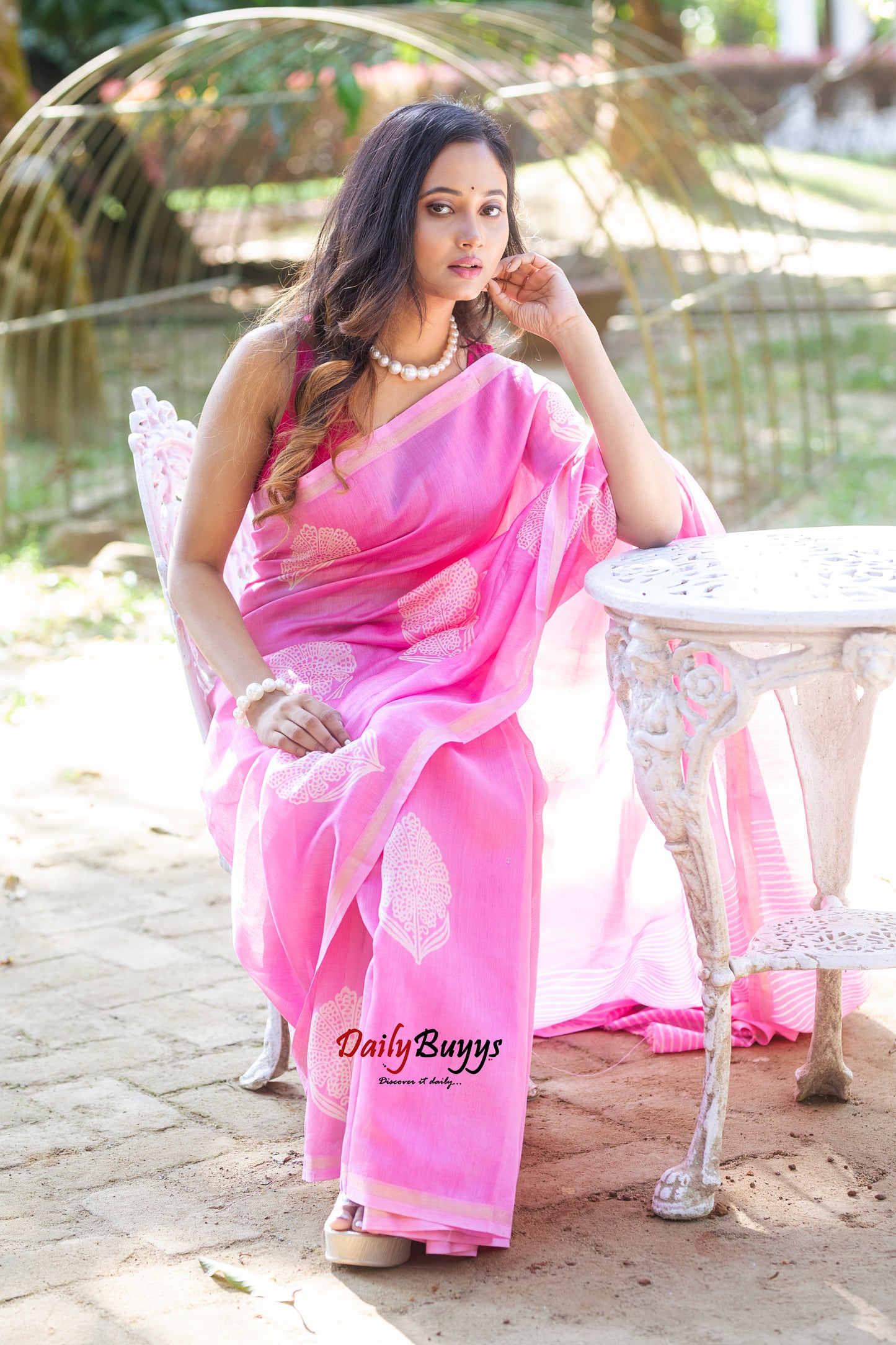 Pink Block Printed Pure Chanderi Silk Sarees