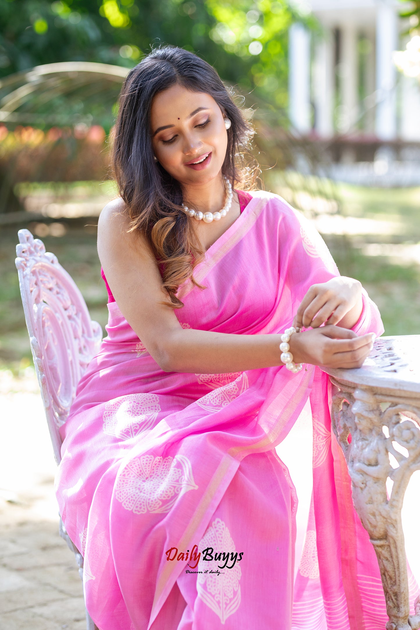 Pink Block Printed Pure Chanderi Silk Sarees