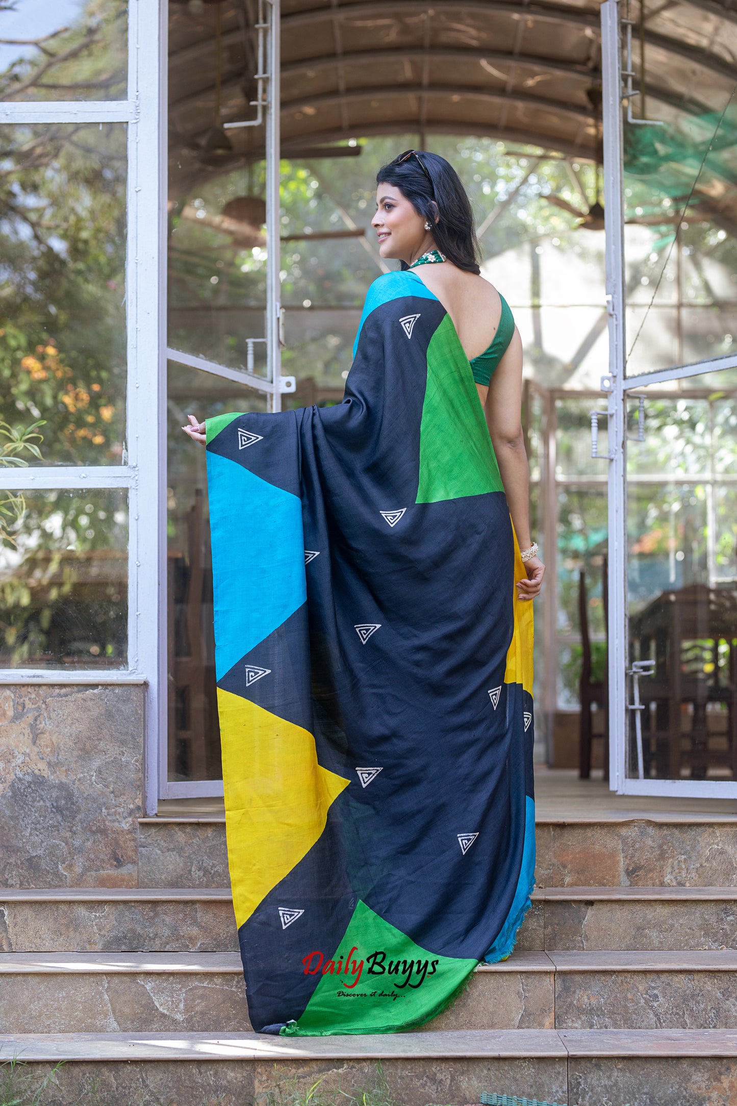 Black Block Printed Silk Mark Certified Bishnupuri Silk Sarees
