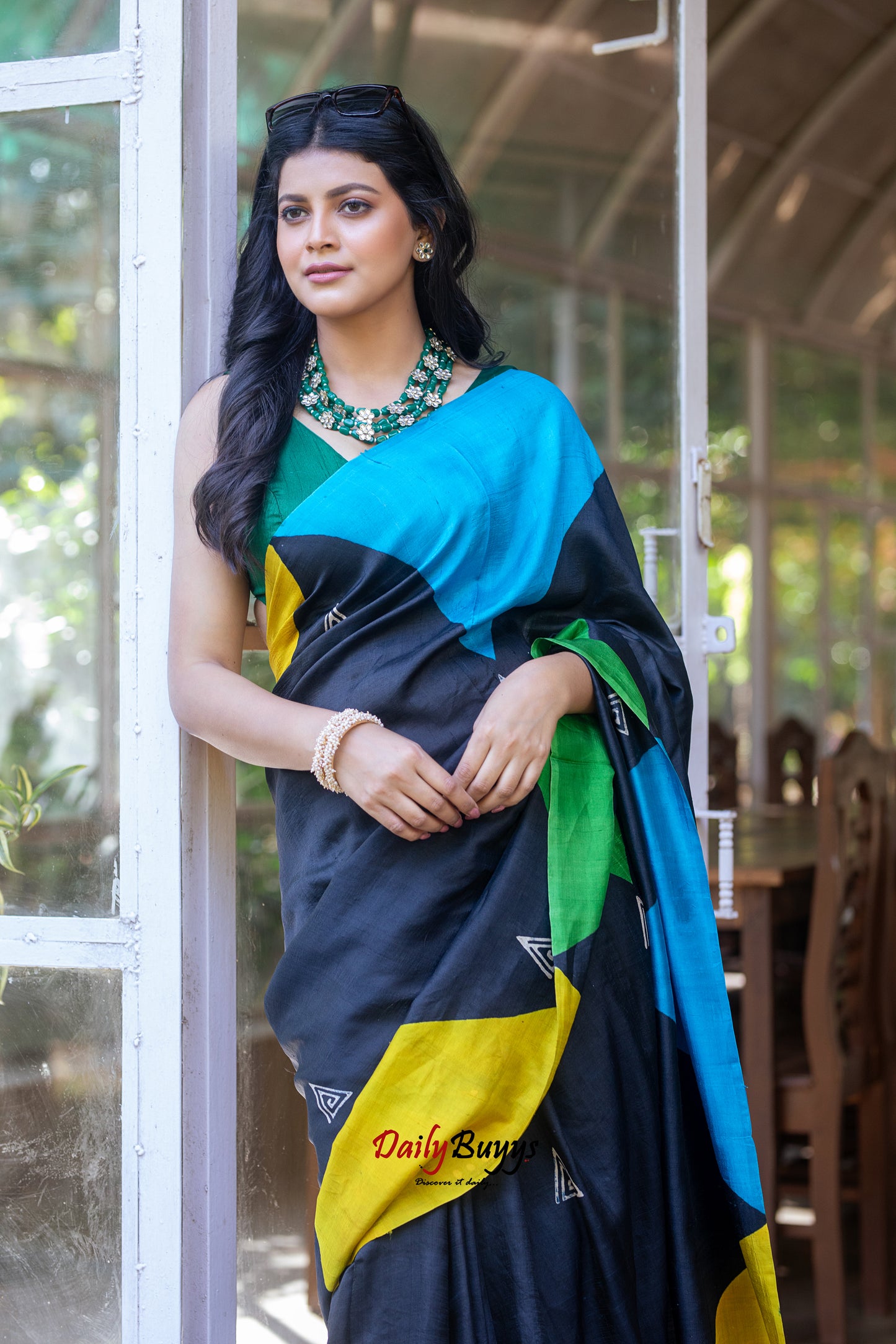 Black Block Printed Silk Mark Certified Bishnupuri Silk Sarees