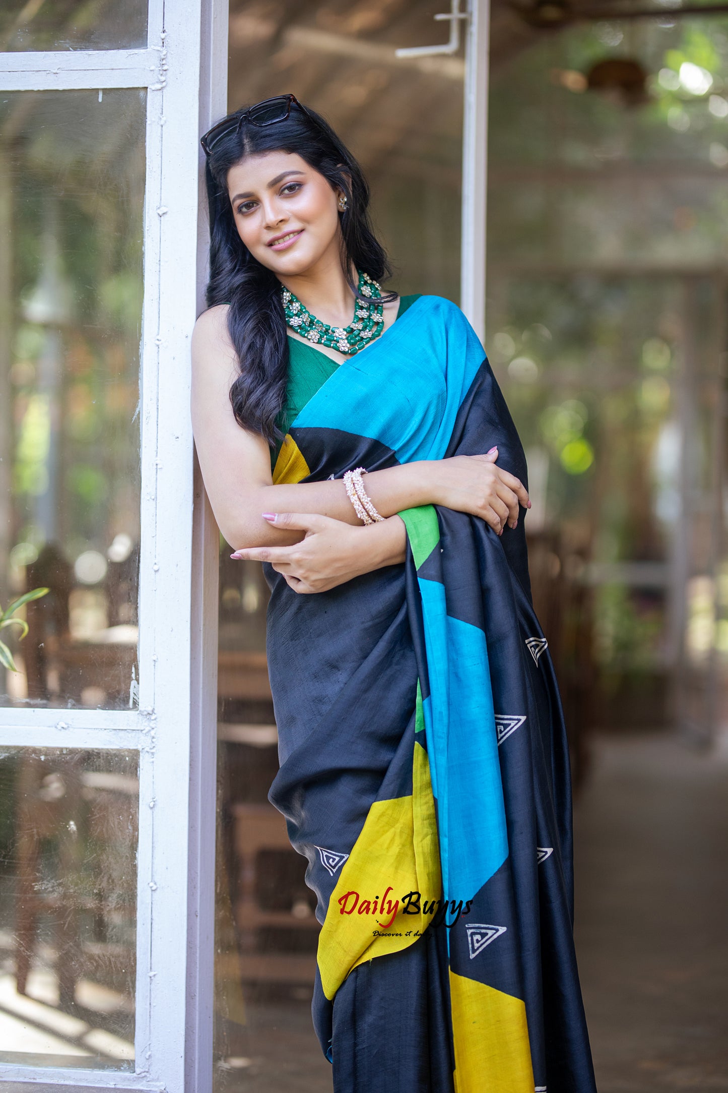 Black Block Printed Silk Mark Certified Bishnupuri Silk Sarees