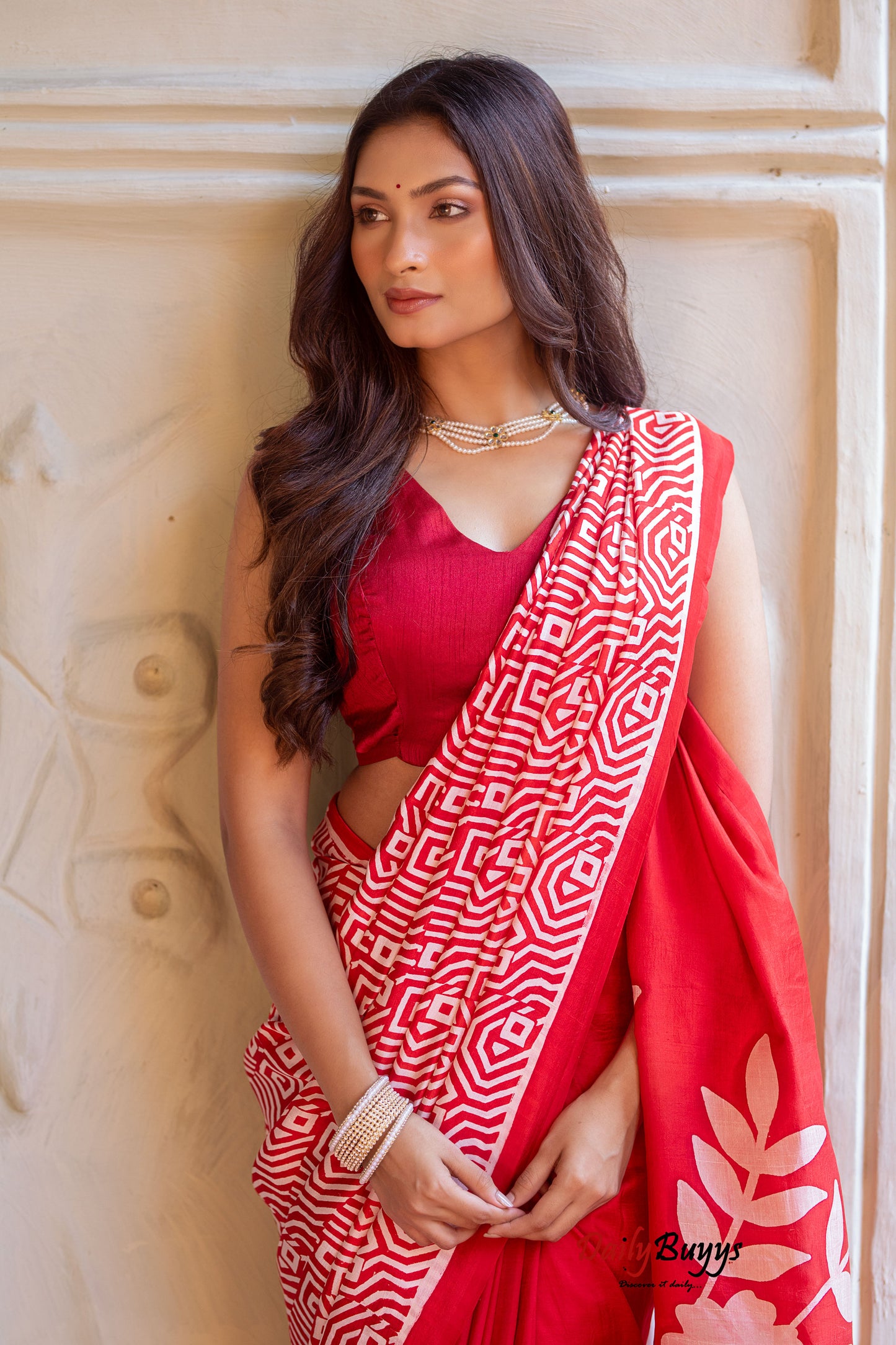 Red Wax Batik Block Printed Painted  Silk Mark Certified Bishnupuri Silk Sarees