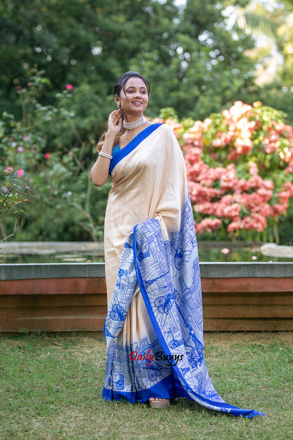 Screen Printed Kolkata Horizon Silk Mark Certified Bishnupuri Silk Sarees