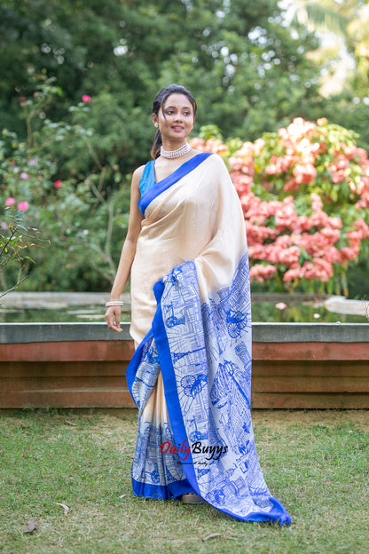 Screen Printed Kolkata Horizon Silk Mark Certified Bishnupuri Silk Sarees