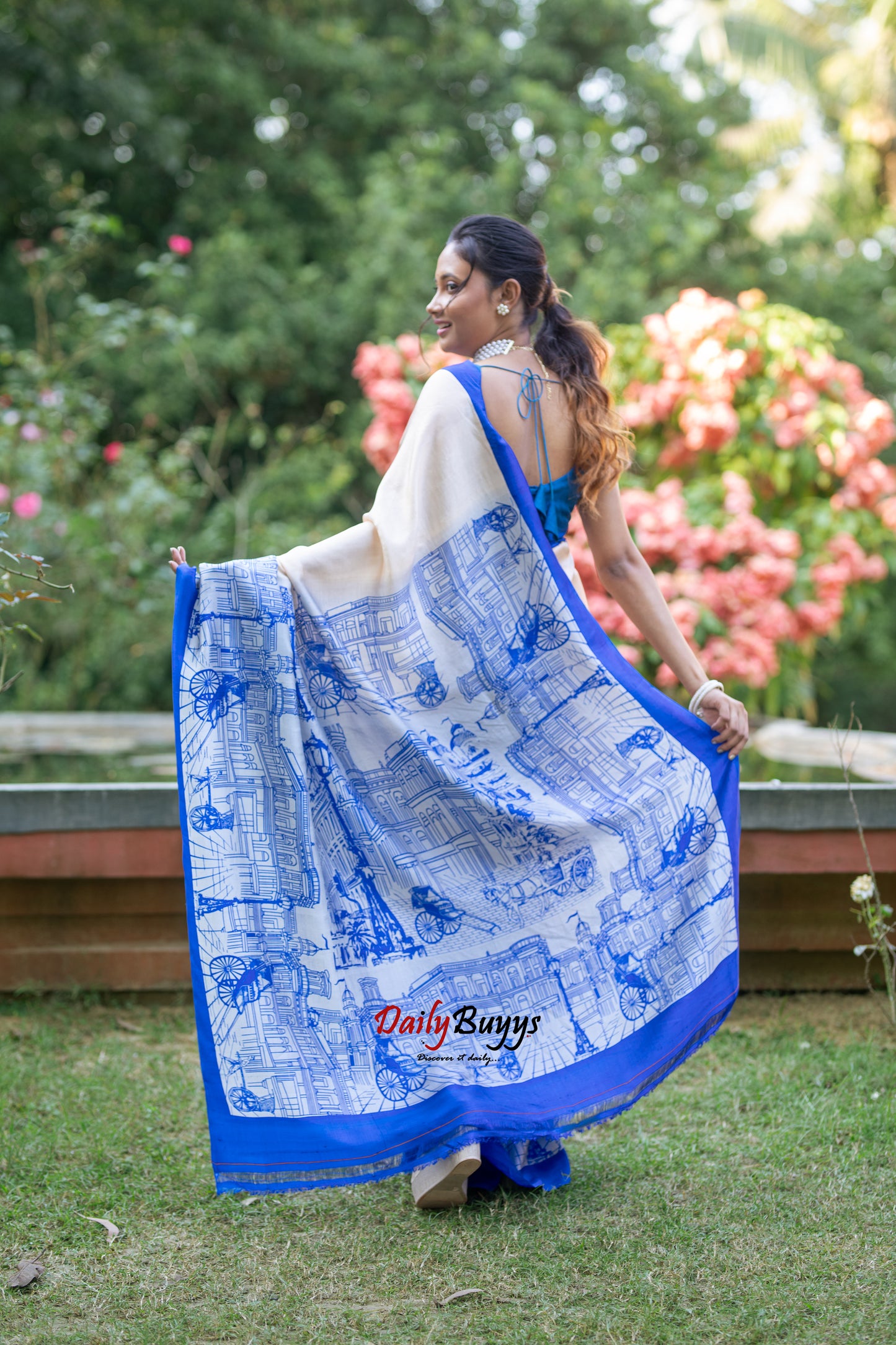 Screen Printed Kolkata Horizon Silk Mark Certified Bishnupuri Silk Sarees