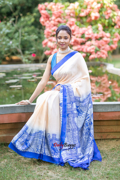 Screen Printed Kolkata Horizon Silk Mark Certified Bishnupuri Silk Sarees