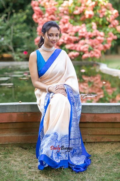 Screen Printed Kolkata Horizon Silk Mark Certified Bishnupuri Silk Sarees