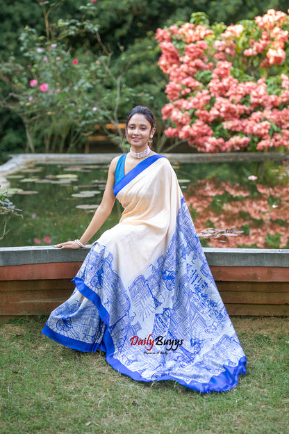 Screen Printed Kolkata Horizon Silk Mark Certified Bishnupuri Silk Sarees