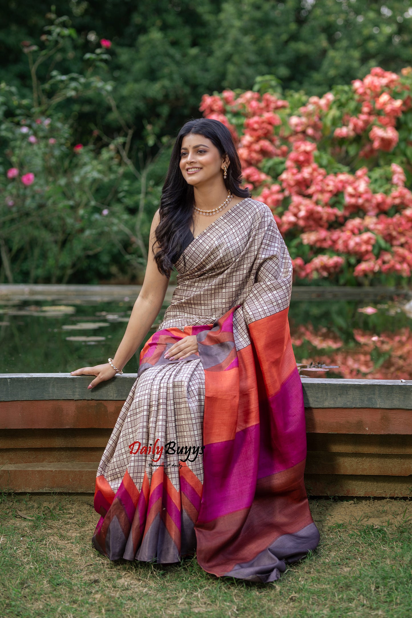 Brown Hand Painted Pure Silk Mark Certified Tussar Silk Sarees