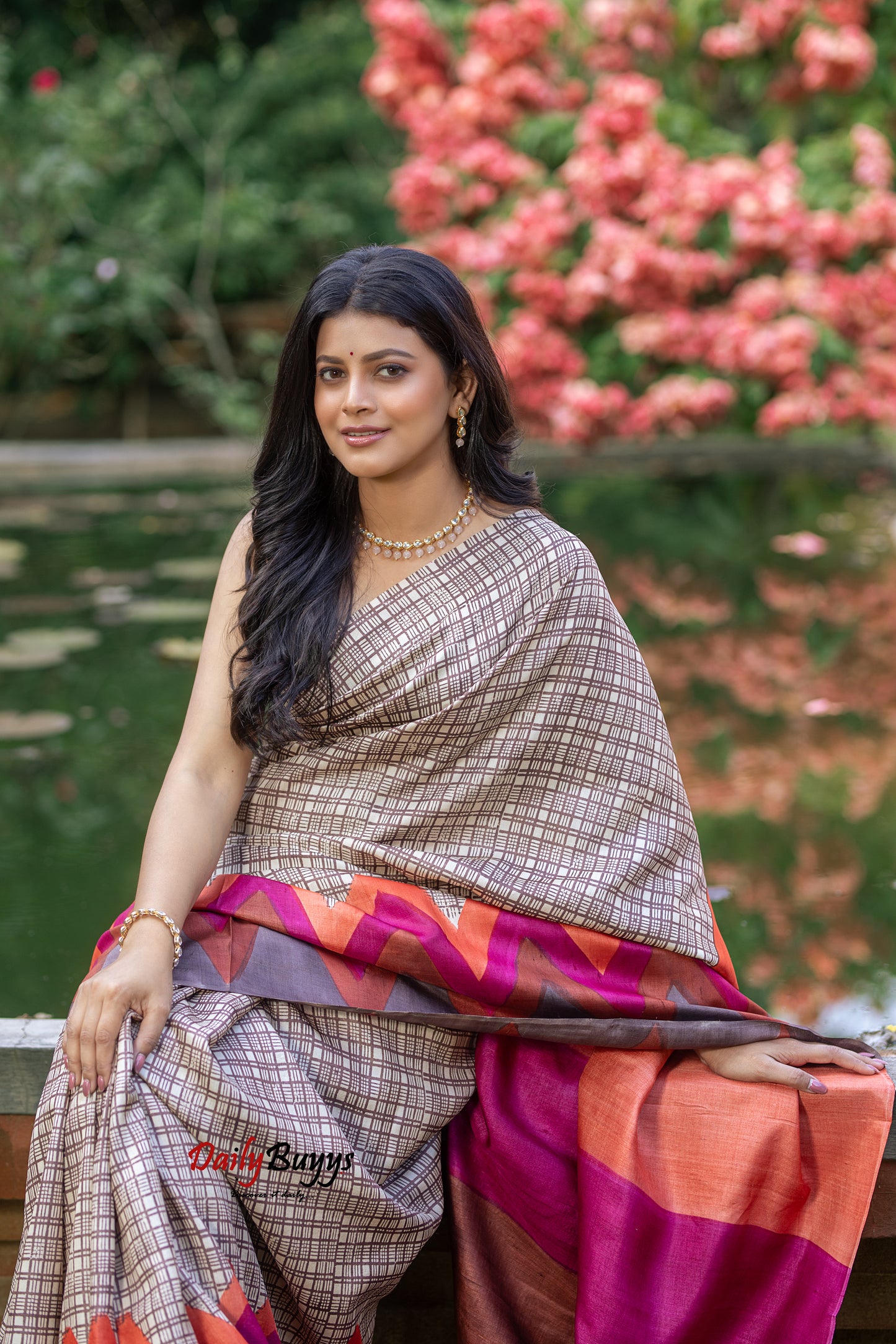 Brown Hand Painted Pure Silk Mark Certified Tussar Silk Sarees