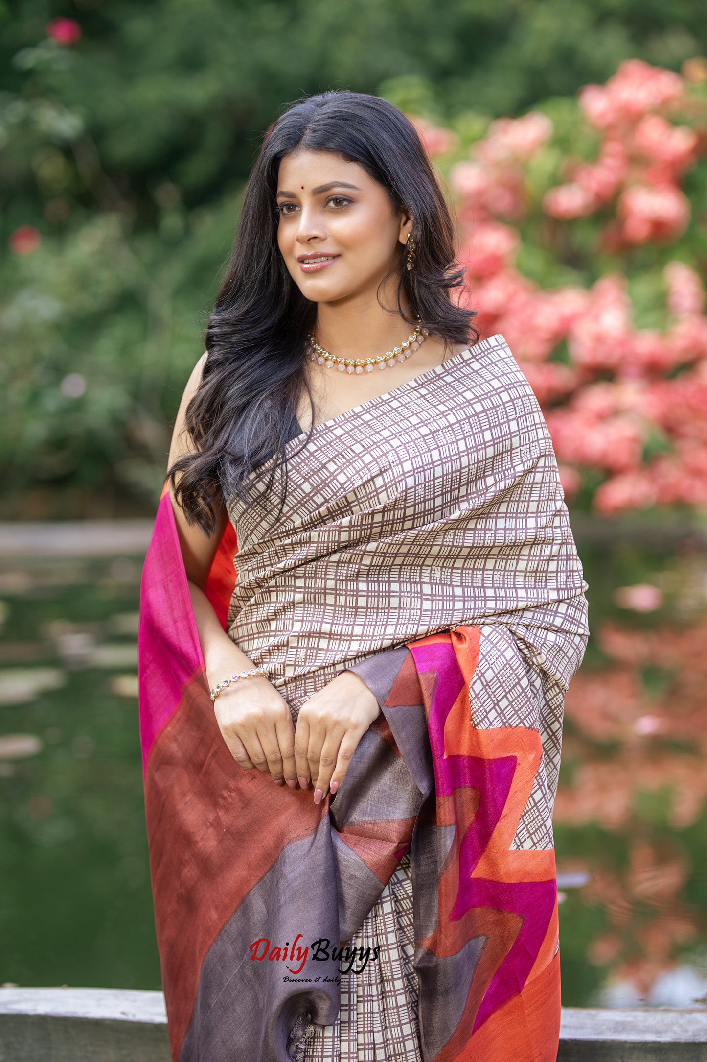 Brown Hand Painted Pure Silk Mark Certified Tussar Silk Sarees