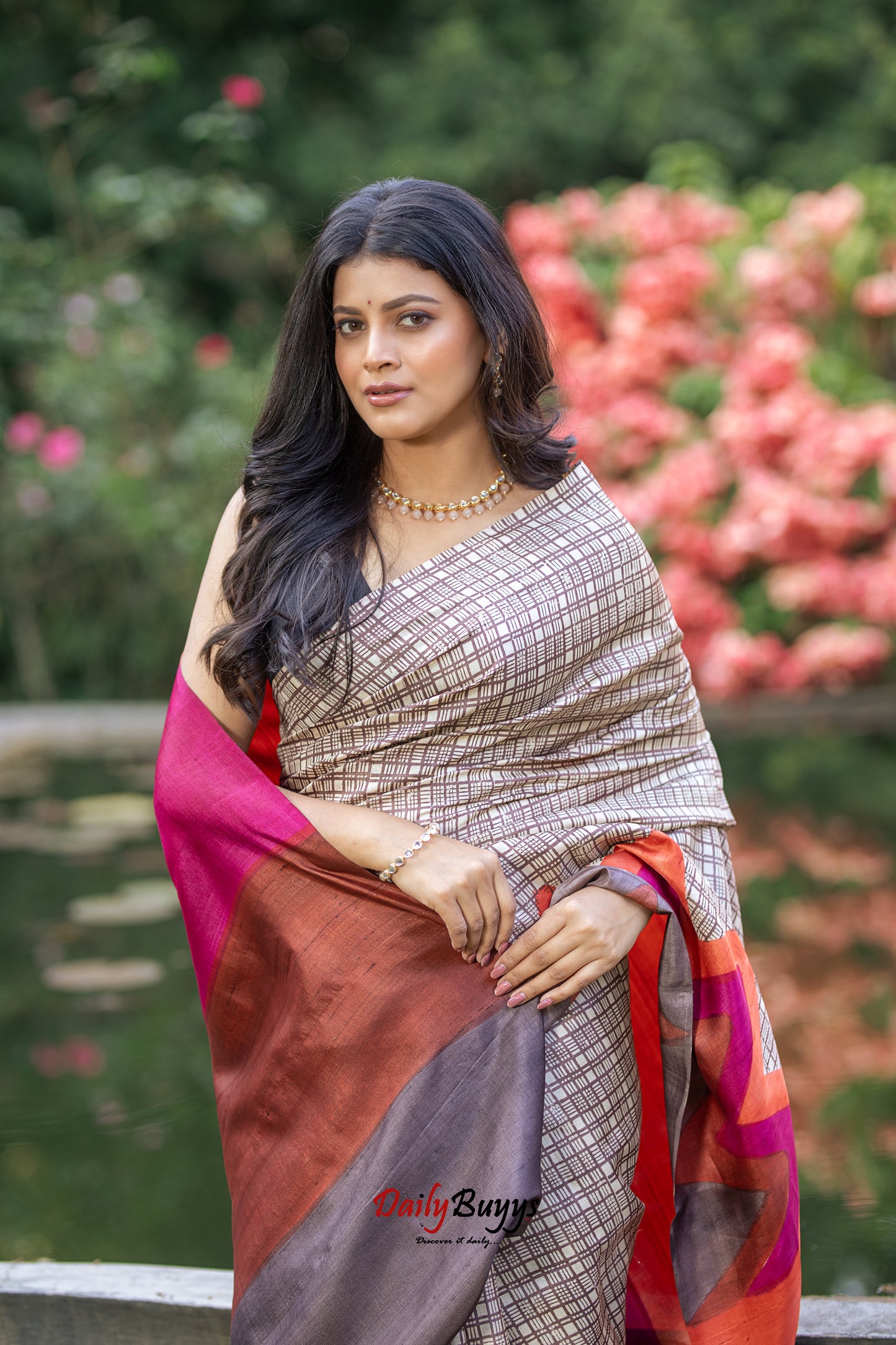 Brown Hand Painted Pure Silk Mark Certified Tussar Silk Sarees