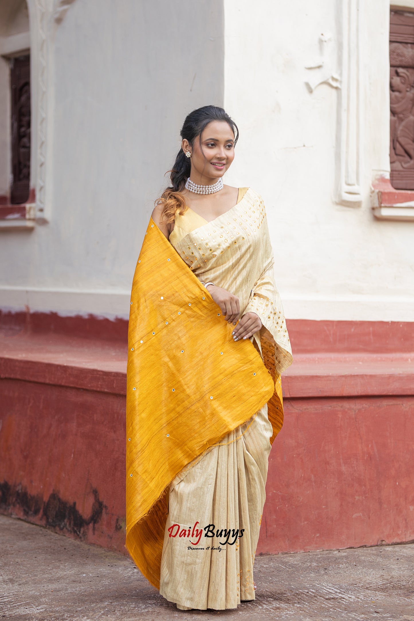 Yellow Pure Silk Mark Certified Tussar Ghicha Silk Sarees