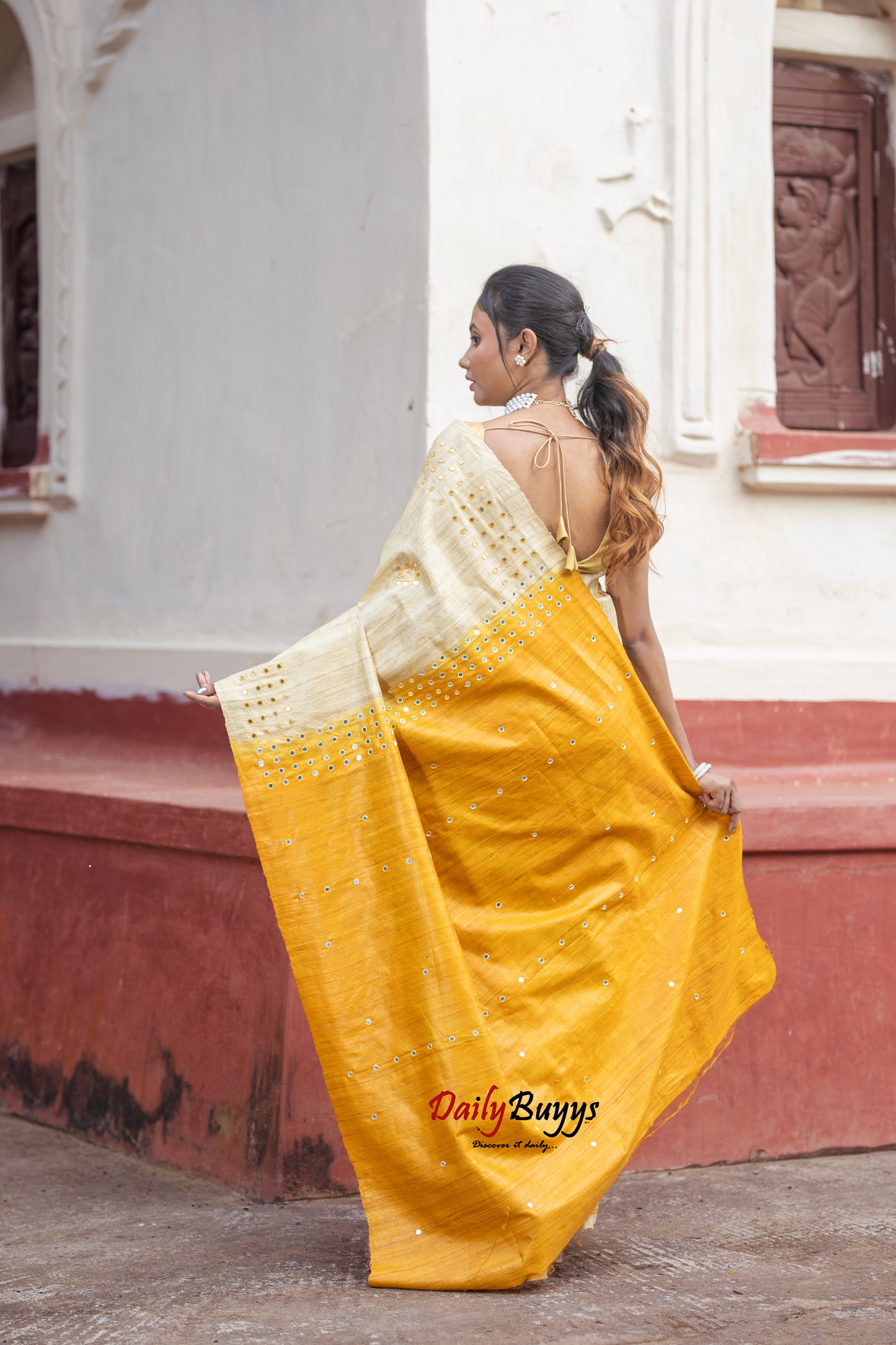 Yellow Pure Silk Mark Certified Tussar Ghicha Silk Sarees