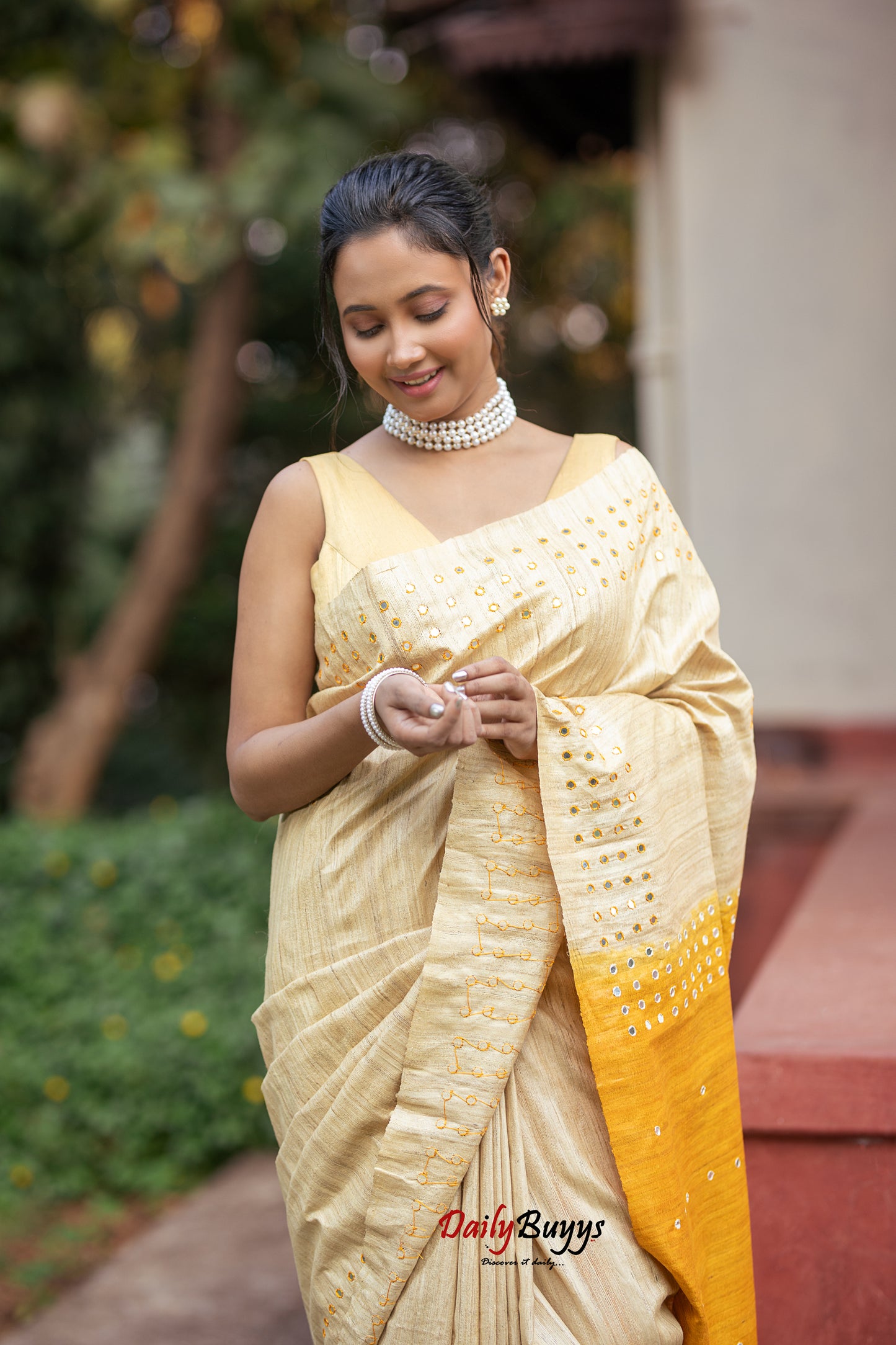 Yellow Pure Silk Mark Certified Tussar Ghicha Silk Sarees