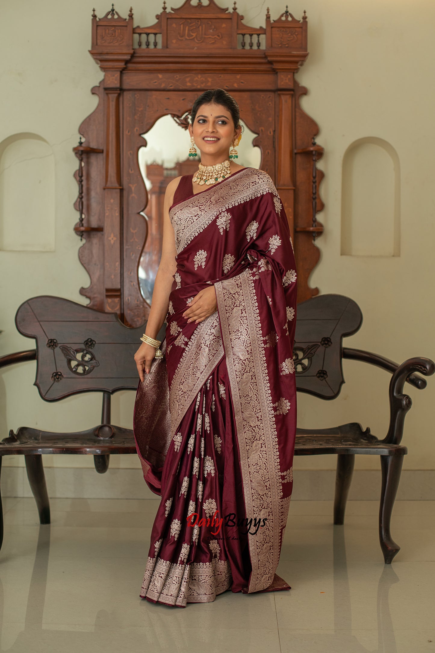 Maroon Festive Special Zari Work Banarasi Silk Sarees