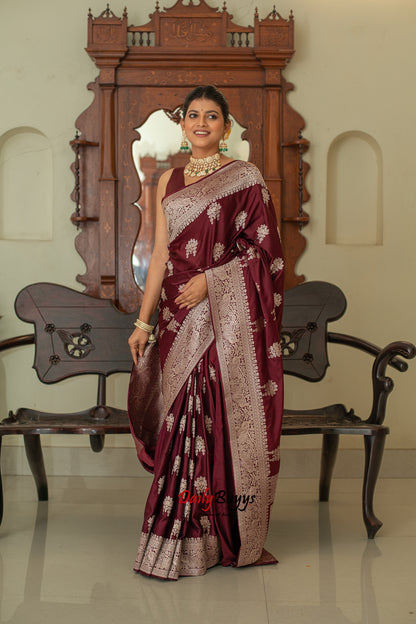 Maroon Festive Special Zari Work Banarasi Silk Sarees