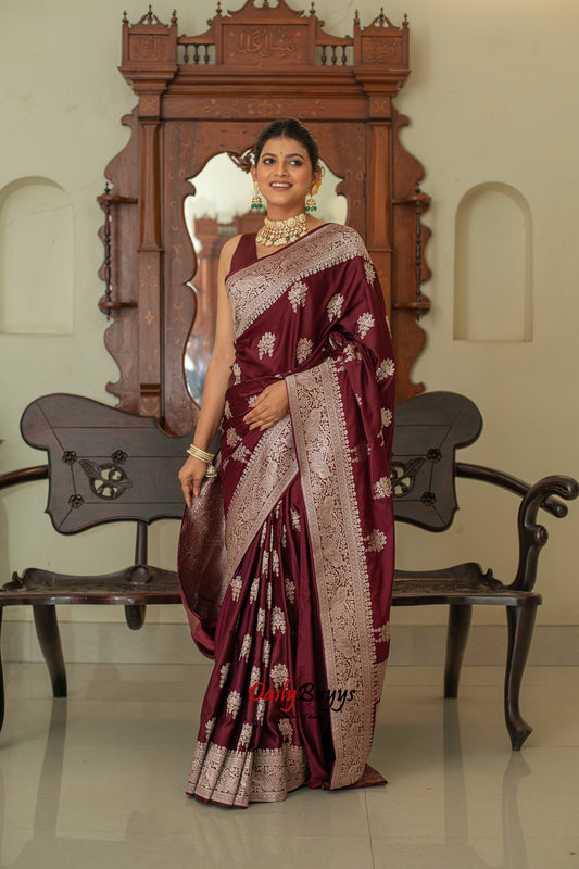 Maroon Festive Special Zari Work Banarasi Silk Sarees