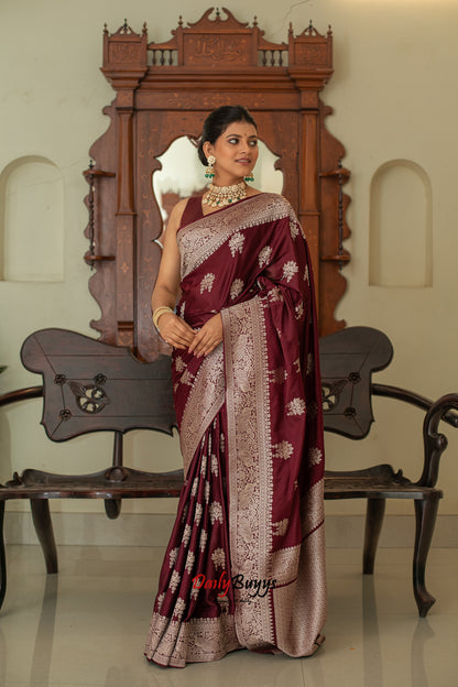 Maroon Festive Special Zari Work Banarasi Silk Sarees