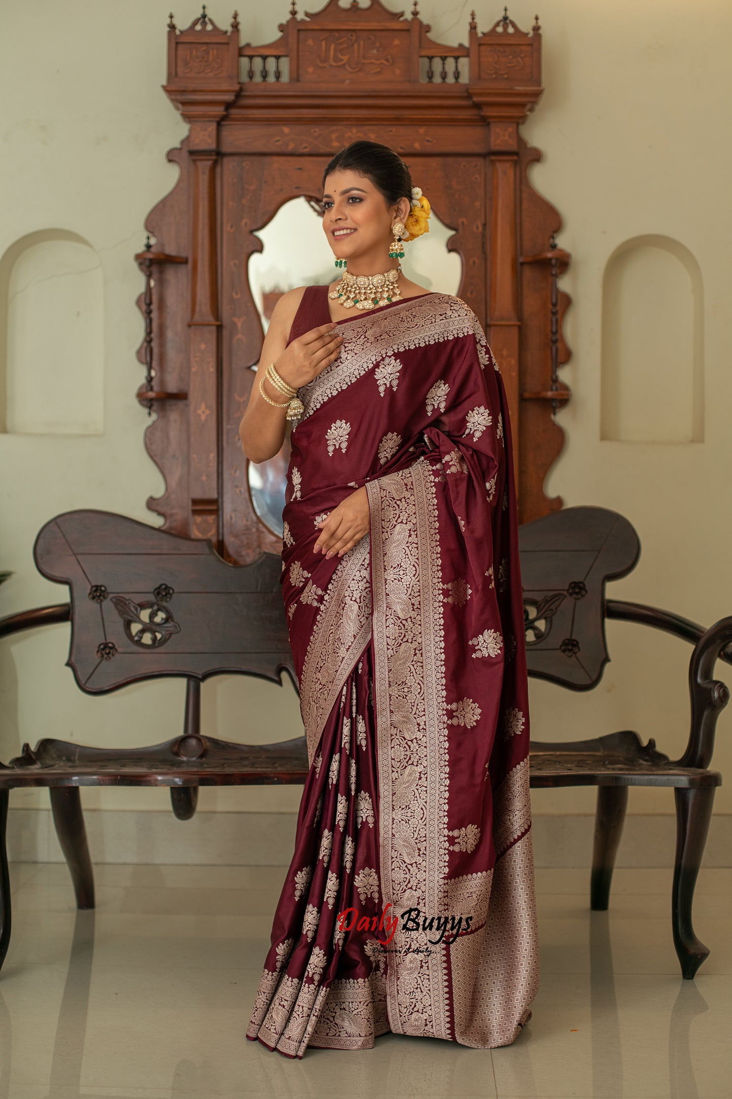 Maroon Festive Special Zari Work Banarasi Silk Sarees