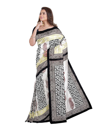 Beige Block Printed Pure Silk Mark Certified Bishnupuri Silk Sarees