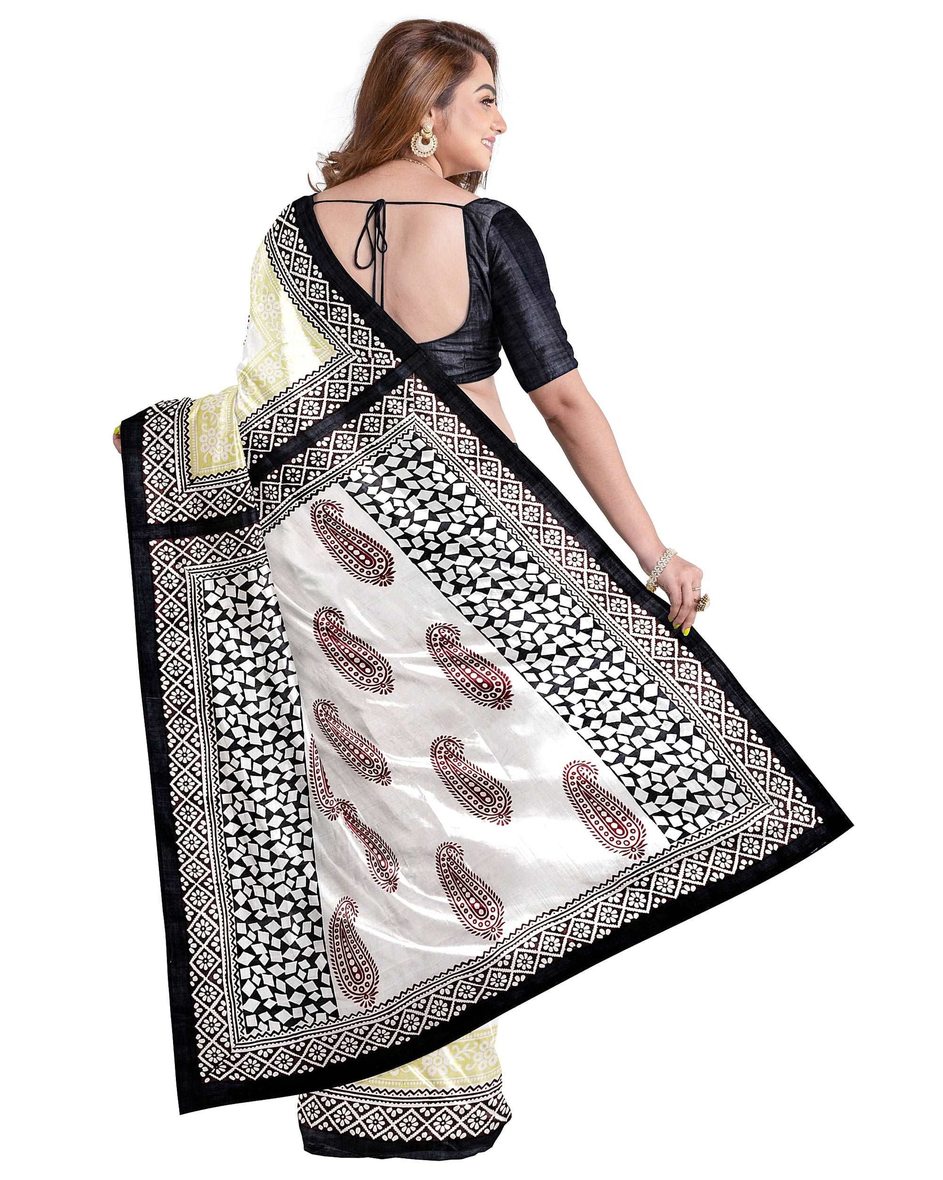 Beige Block Printed Pure Silk Mark Certified Bishnupuri Silk Sarees