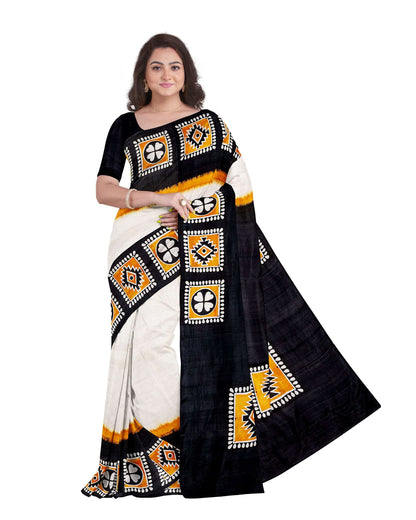 Beige Brown Block Printed Pure Silk Mark Certified Bishnupuri Silk Sarees