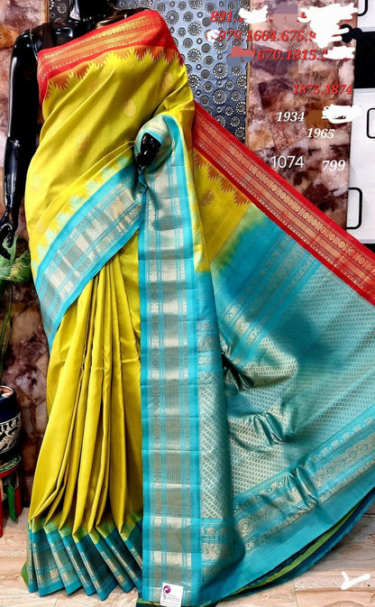 Handloom Gadwal pure silk sarees with kuttu borders contrast pallu and blouse........💛💛💛 Silk mark certified products Price : 23499+ ship each 👇