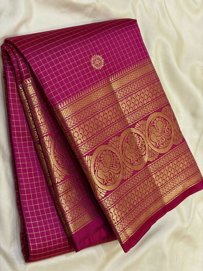 Pure Kanchipuram Handloom Silk Sarees 1 gram Zari vaira oosi checks With Silk Mark Certified 19500/-