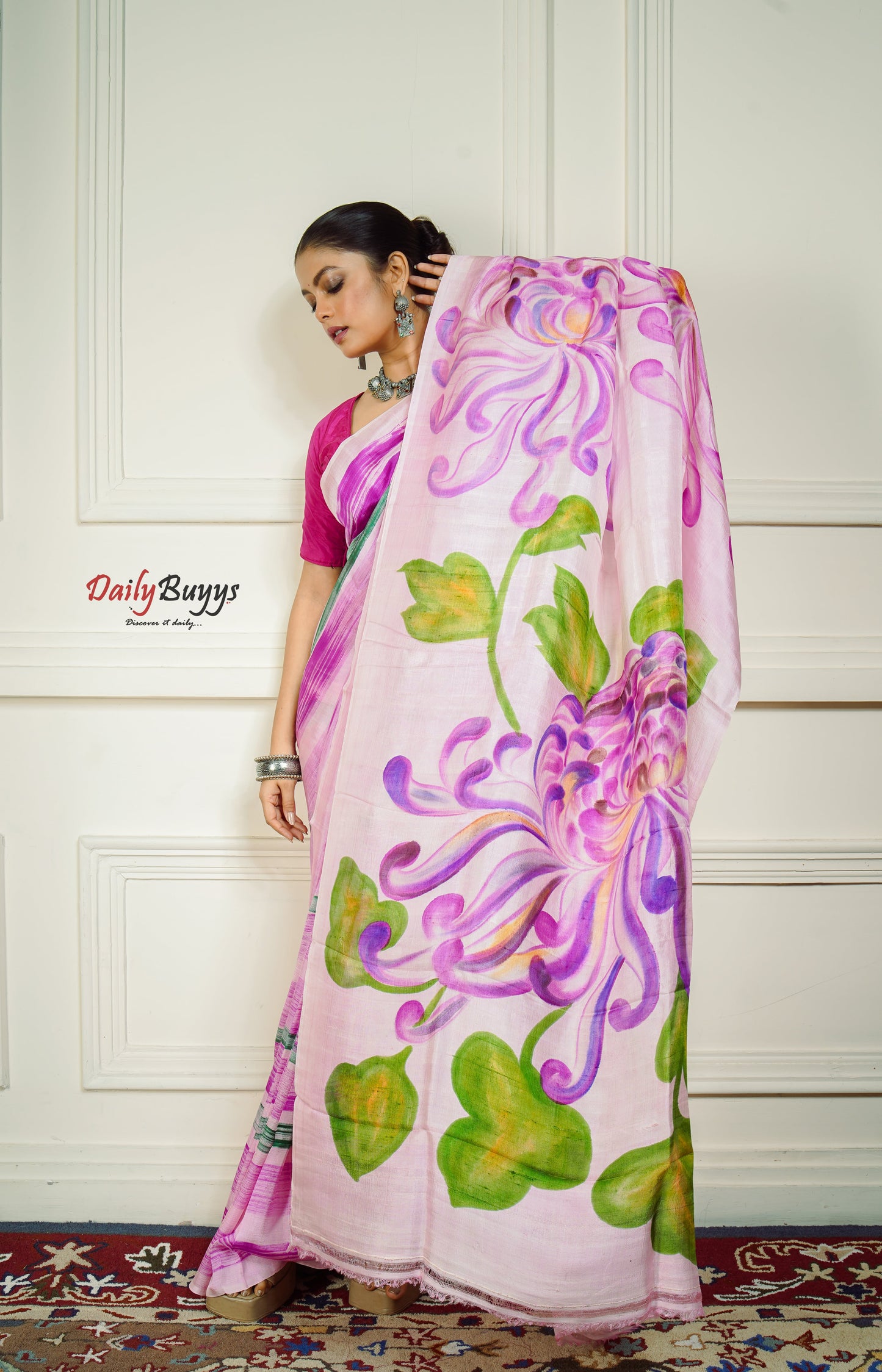 Aqua Fresh Floral Hand Painted Pure Silk Mark Certified Bishnupuri Silk Sarees - Dailybuyys
