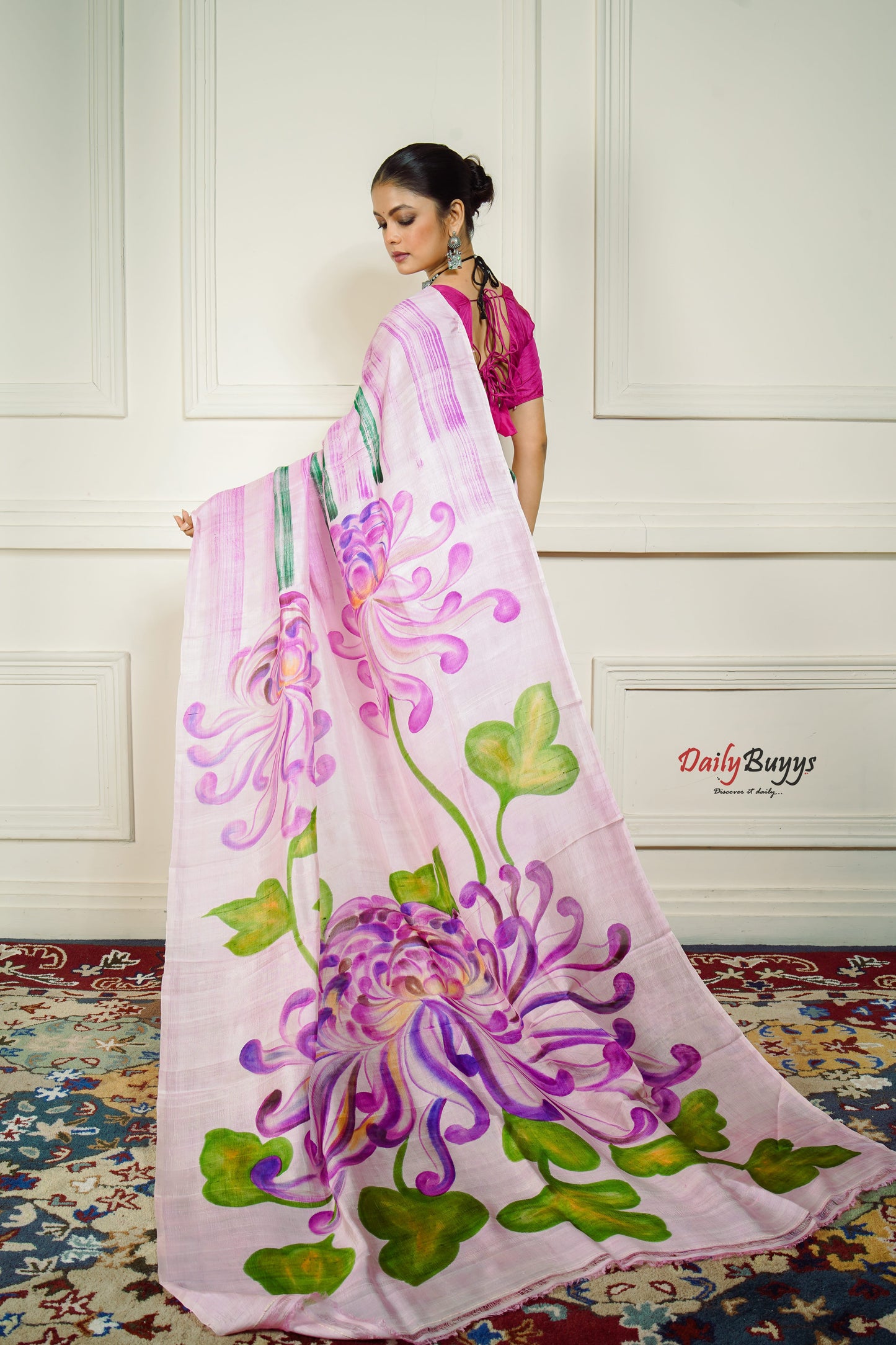 Aqua Fresh Floral Hand Painted Pure Silk Mark Certified Bishnupuri Silk Sarees - Dailybuyys