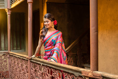 Kalamkari Pink Hand Painted Pure Silk Mark Certified Tussar Silk Sarees - Dailybuyys