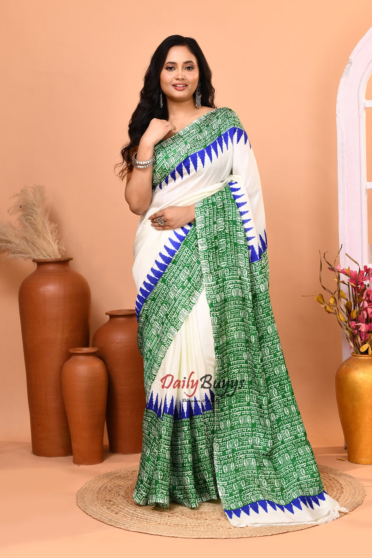 Green Block Printed Silk Mark Certified Pure Bishnupuri  Silk Sarees