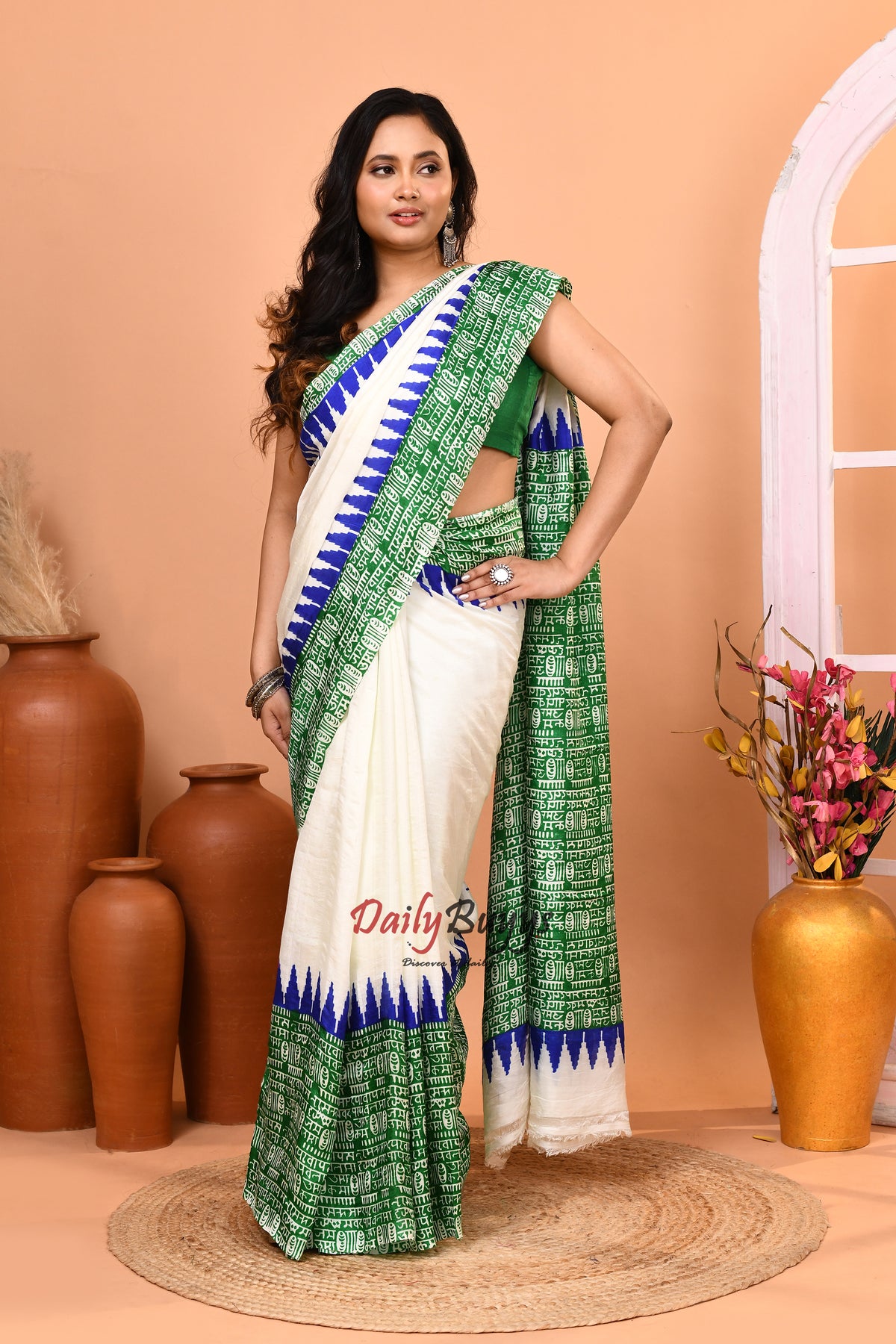 Green Block Printed Silk Mark Certified Pure Bishnupuri  Silk Sarees