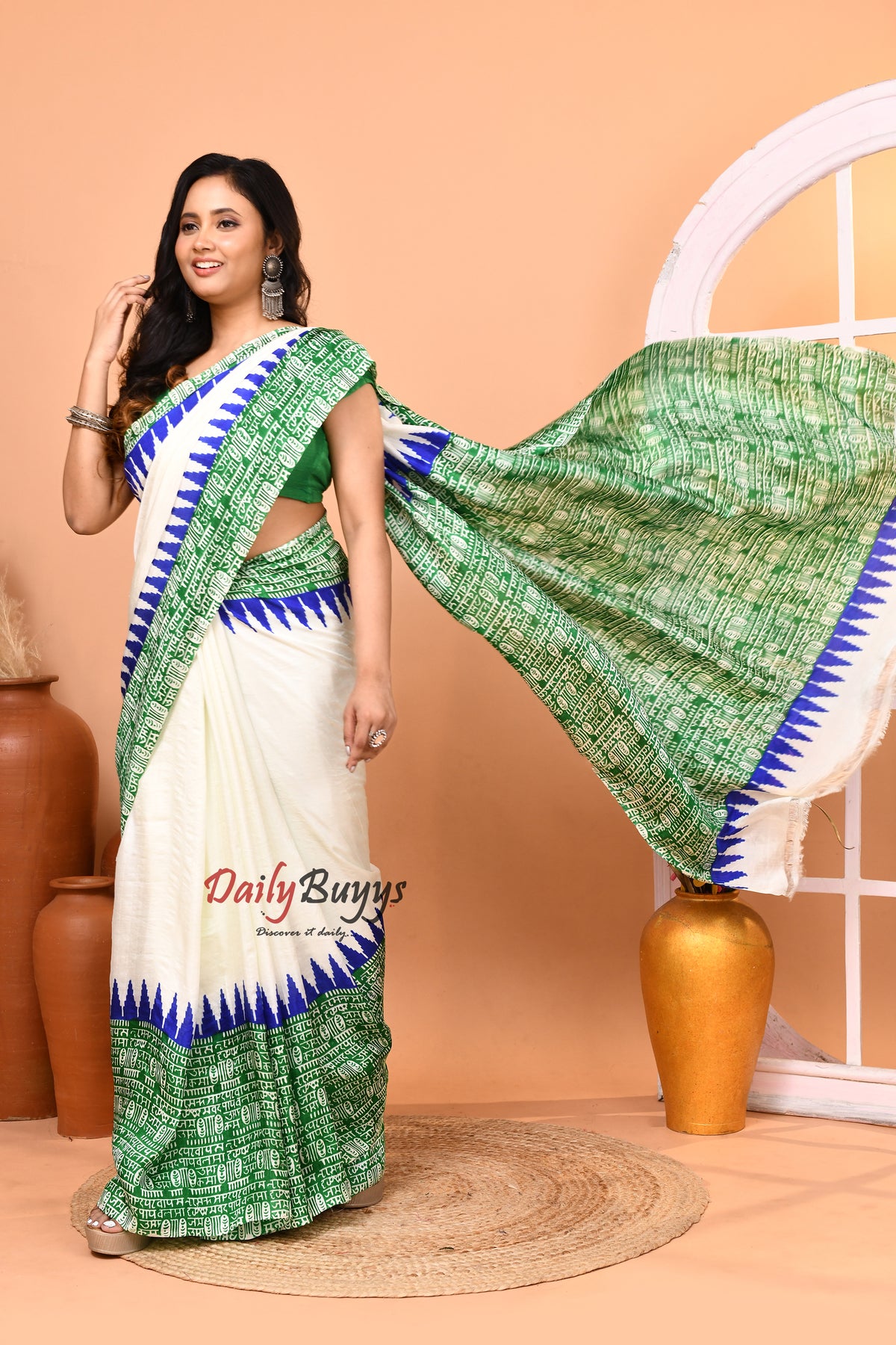Green Block Printed Silk Mark Certified Pure Bishnupuri  Silk Sarees