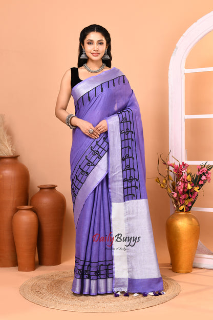 Light Purple Pure Linen Sarees
