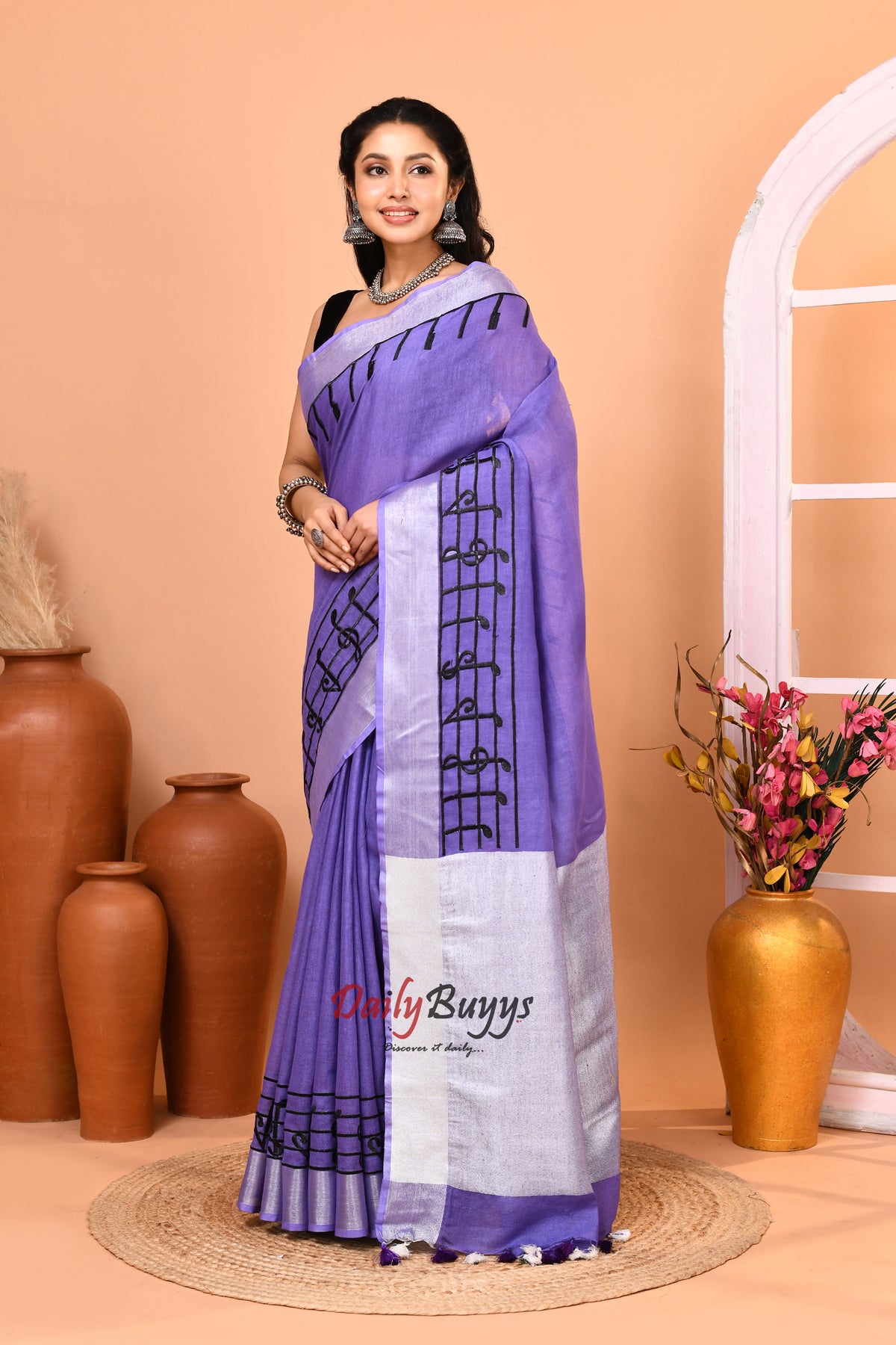 Light Purple Pure Linen Sarees