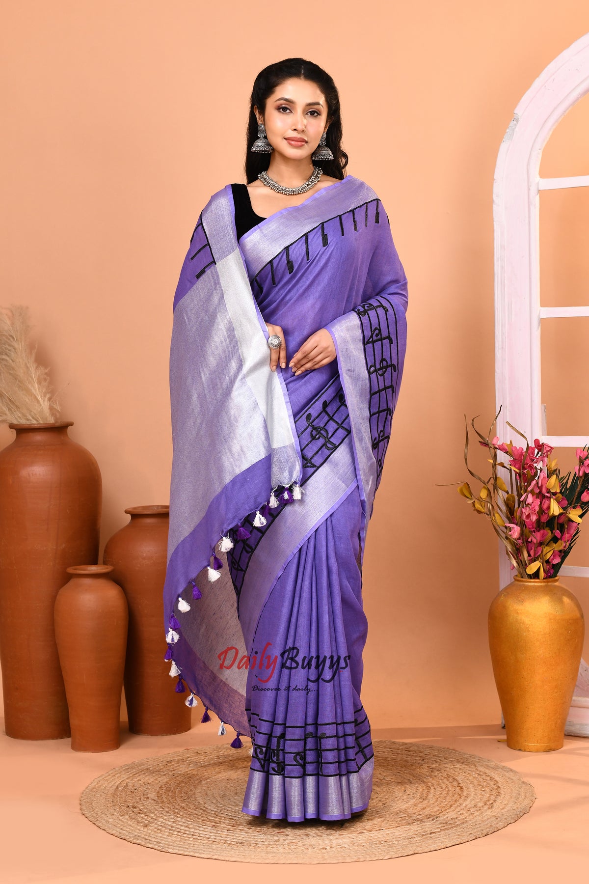 Light Purple Pure Linen Sarees