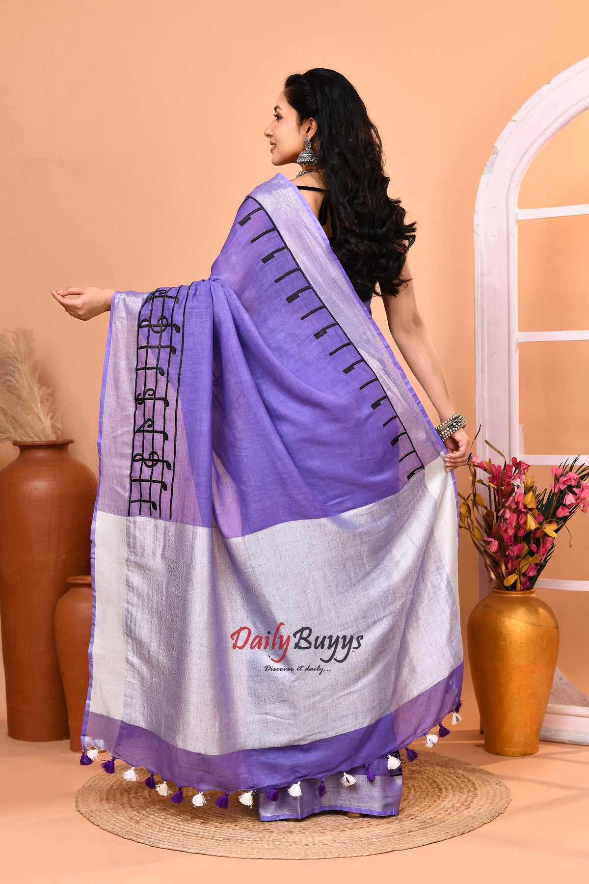 Light Purple Pure Linen Sarees