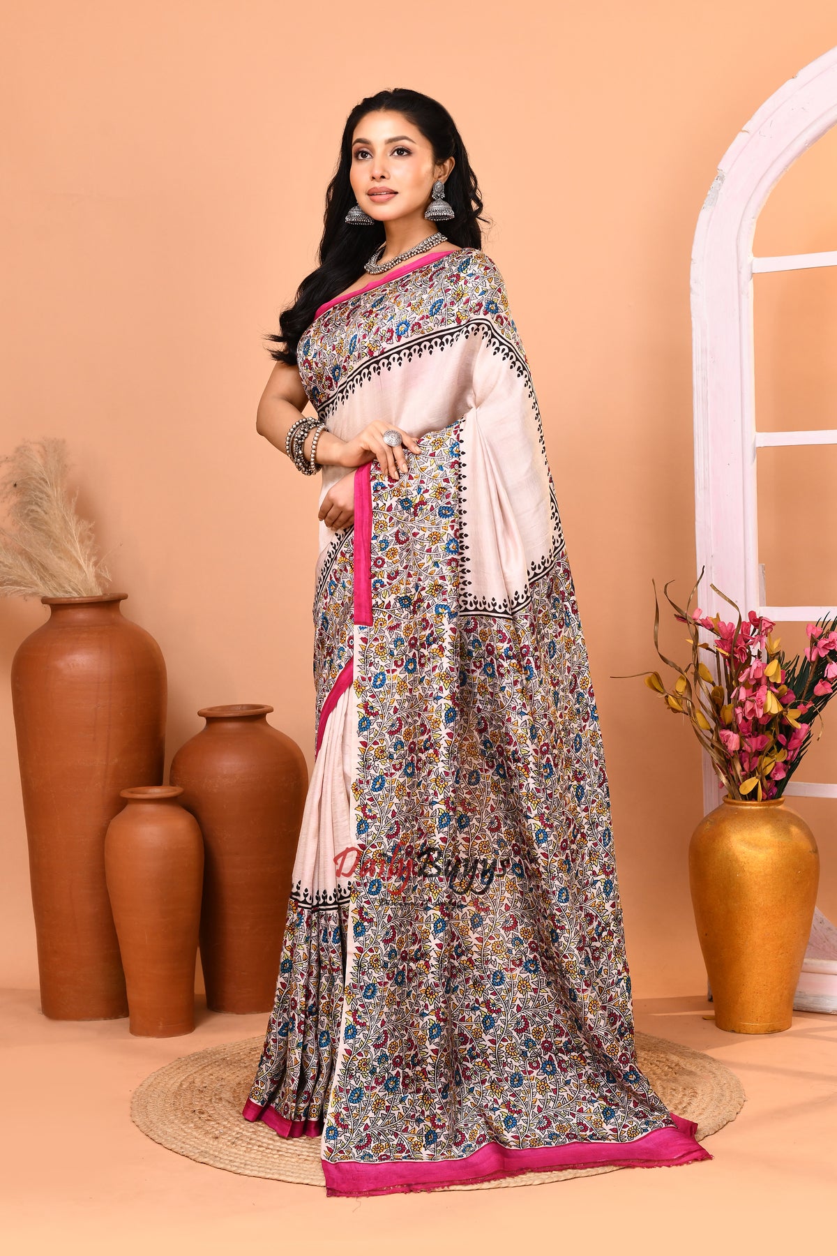 Multicoloured Floral  Silk Mark Certified Block Printed Bishnupuri Pure Silk Sarees