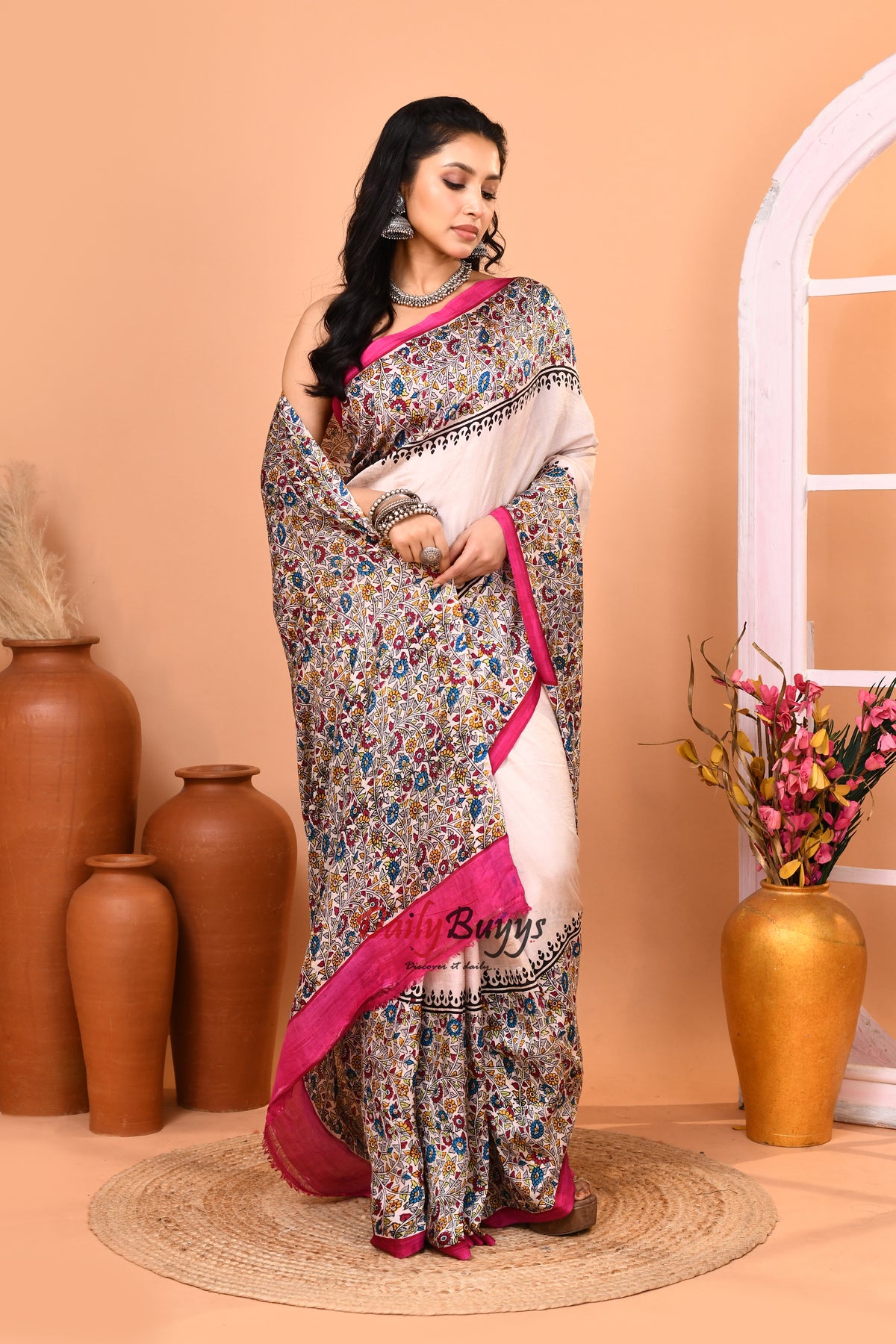 Multicoloured Floral  Silk Mark Certified Block Printed Bishnupuri Pure Silk Sarees