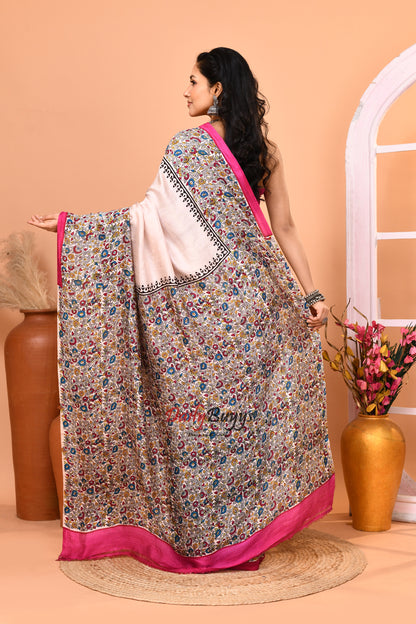 Multicoloured Floral  Silk Mark Certified Block Printed Bishnupuri Pure Silk Sarees