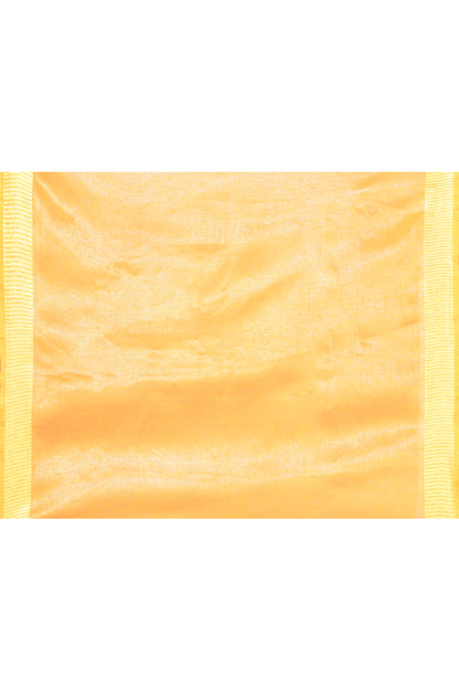 Granola Yellow Hand Work Tissue Pure Linen Sarees