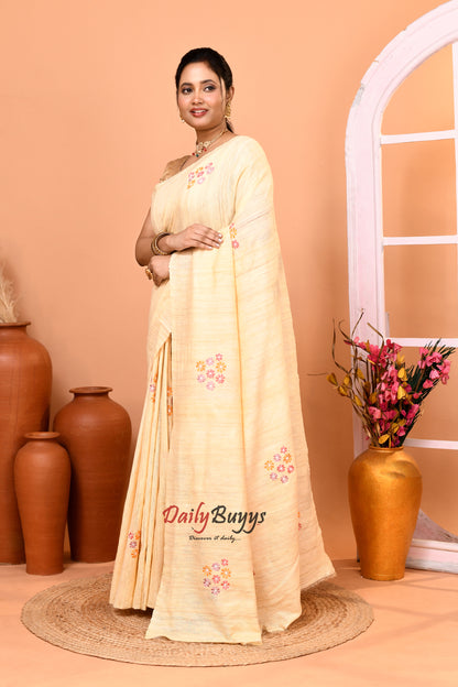 New Tussar Ghicha Madhubani Hand Embroidery Pure Silk Mark Certified Tussar Silk Sarees