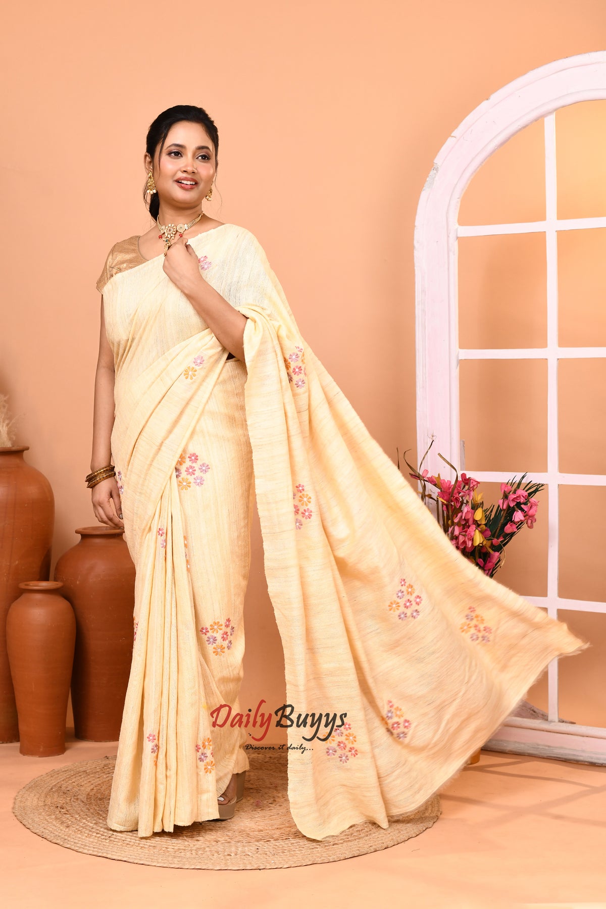New Tussar Ghicha Madhubani Hand Embroidery Pure Silk Mark Certified Tussar Silk Sarees