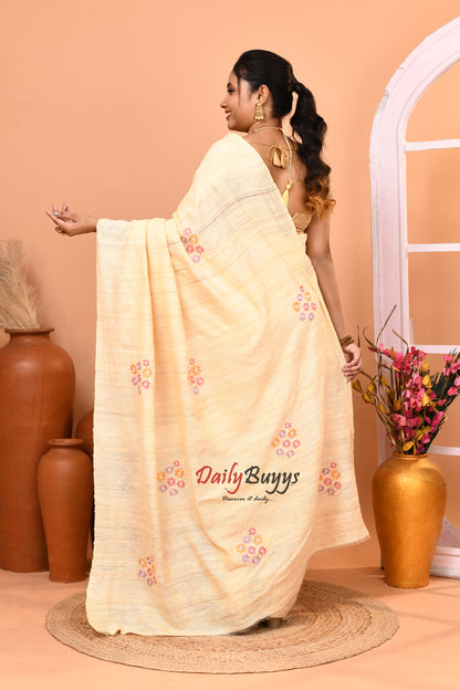 New Tussar Ghicha Madhubani Hand Embroidery Pure Silk Mark Certified Tussar Silk Sarees