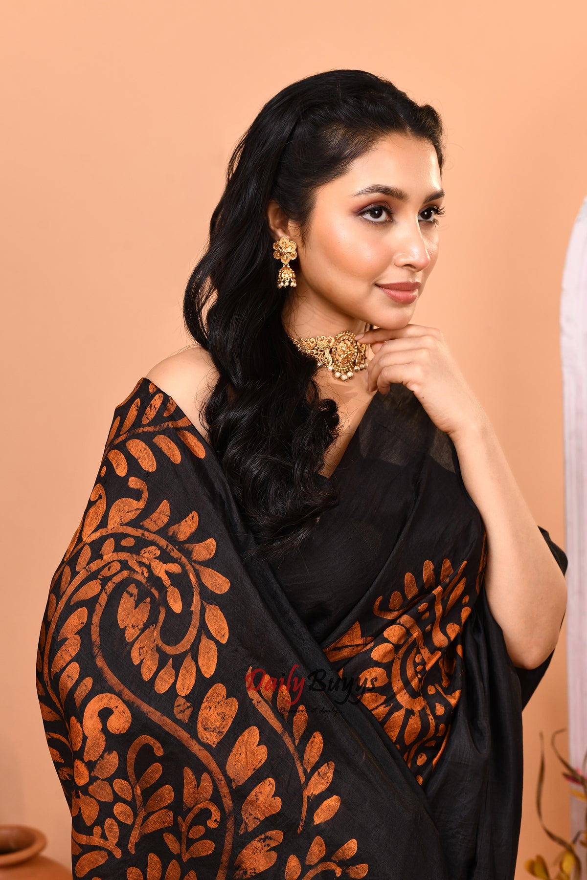 Black Golden Yellow  Wax Hand Painted Pure Silk Mark Certified Bishnupuri Silk Sarees