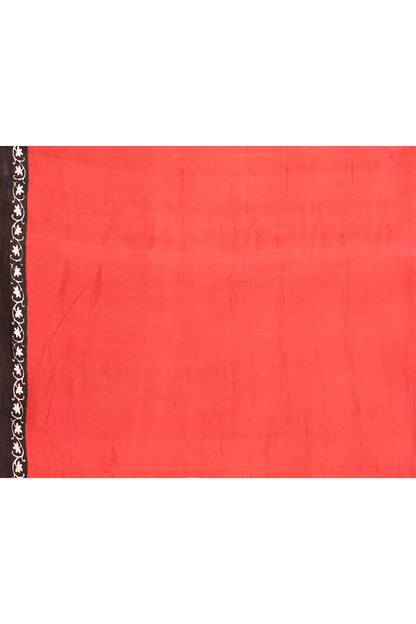 Red Black Block Printed Pure Silk Mark Certified Bishnupuri Silk Sarees