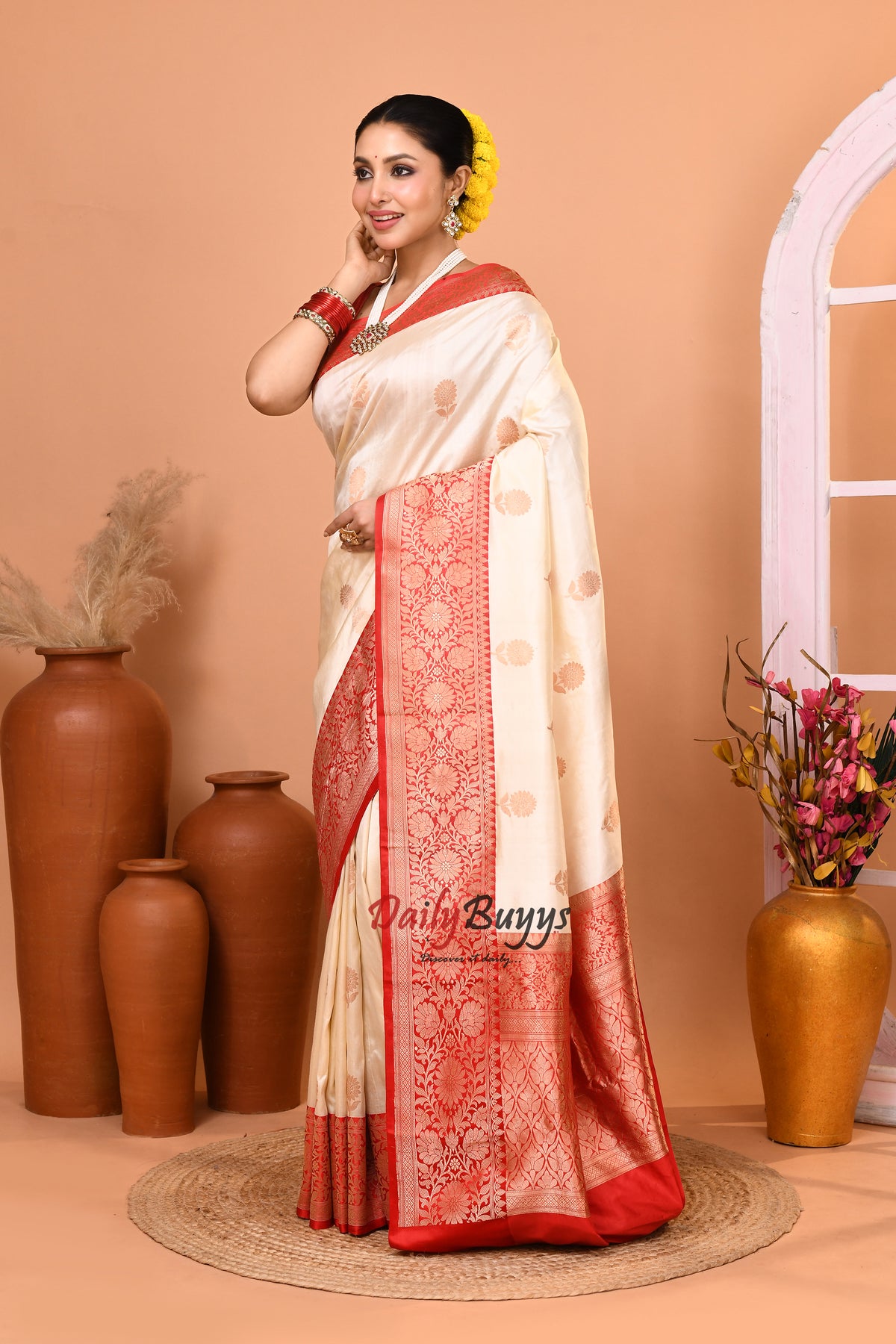 Red White Garad Silk Sarees